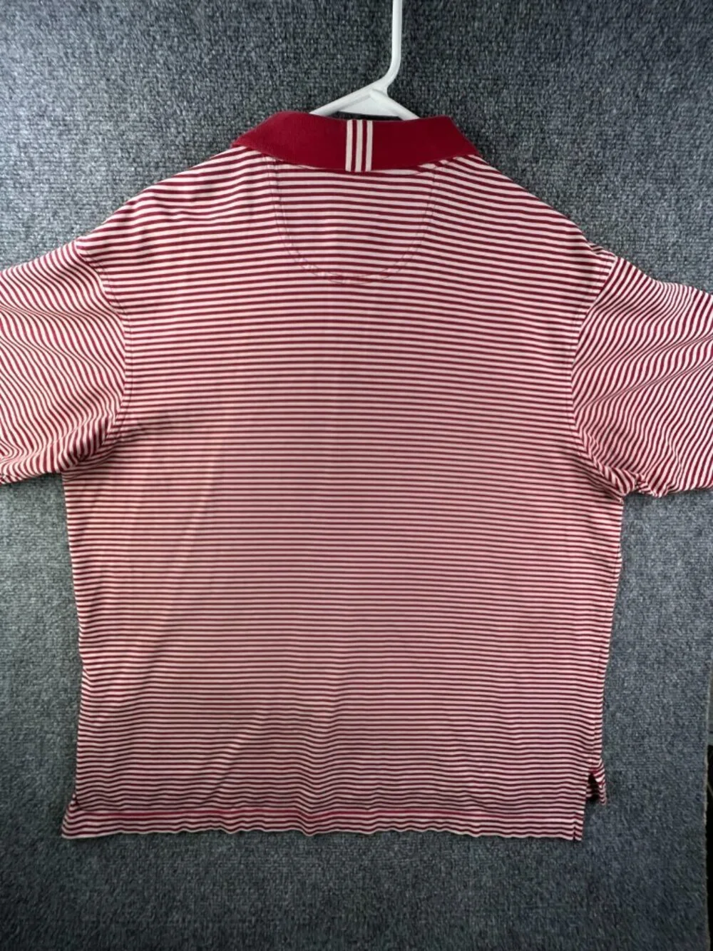Adidas Mens Large Red White Striped Short Sleeve Cotton Blend Polo Climalite